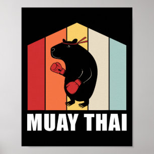 Retro Farbige Tier Wortwitz Kickboxen Capyra Muay Poster
