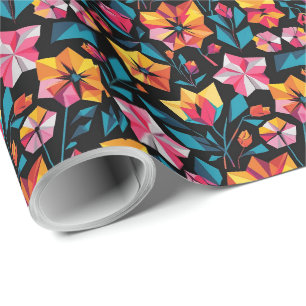 Retro Farbige Trendige Blumen Muster Geburtstagsfe Geschenkpapier