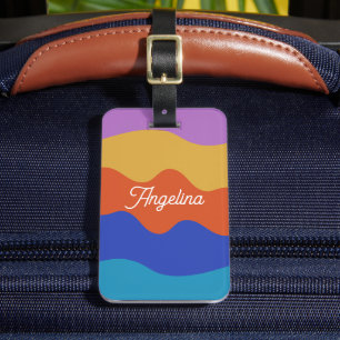 Retro-farbiger groovy Wellenname Gepäckanhänger