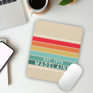 Retro Farbiger Name Beige Mousepad