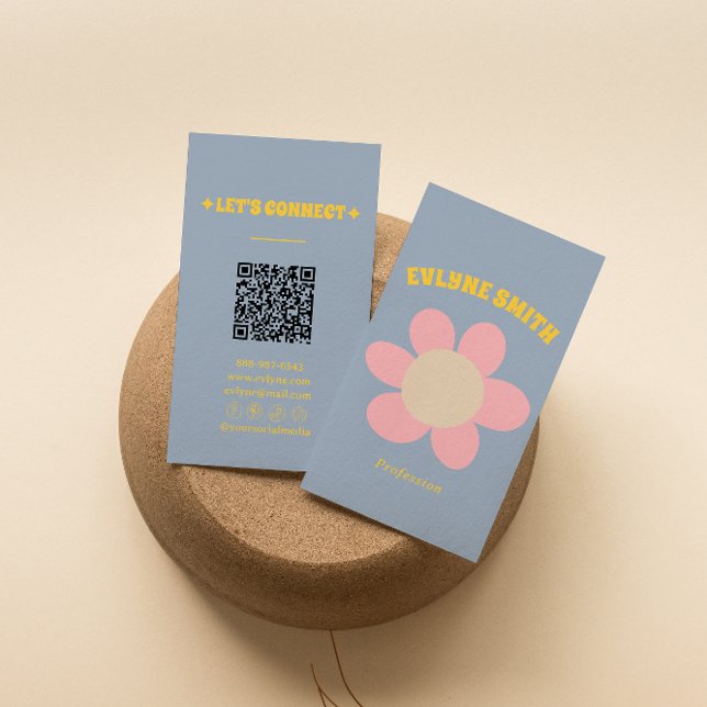 Retro Farbiger QR-Code Groovy Floral Girly Boho Visitenkarte (Von Creator hochgeladen)