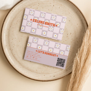 Retro-farbiger QR-Code-Schachbrett-Blumen-Spaß Visitenkarte