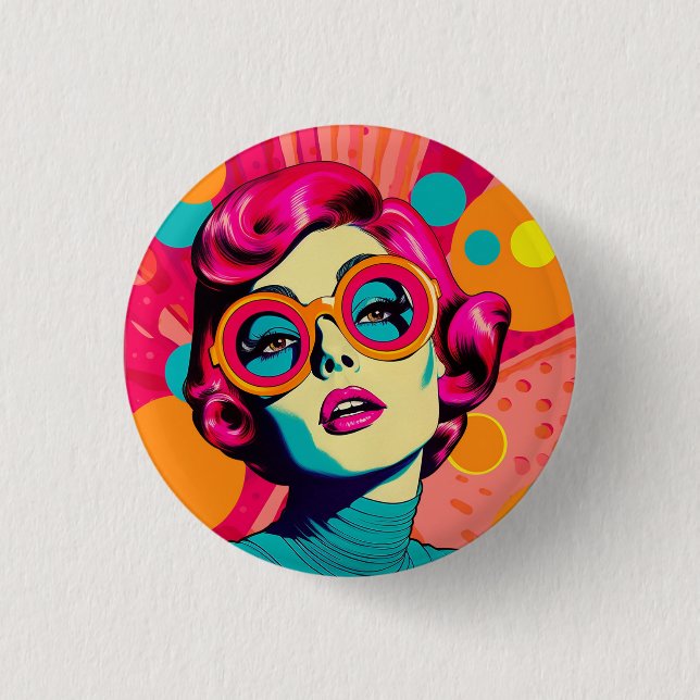 Retro-farbiger Stil-Abzeichen, Stift, Knopf, Frau Button (Vorderseite)