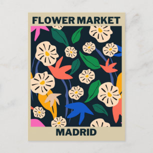 Retro Farbiger Tropischer Blumenmarkt Madrid Postkarte