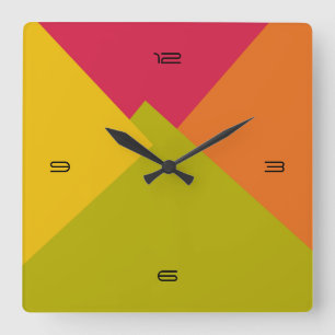 Retro Farbmodernes geometrisches Muster #2 Quadratische Wanduhr