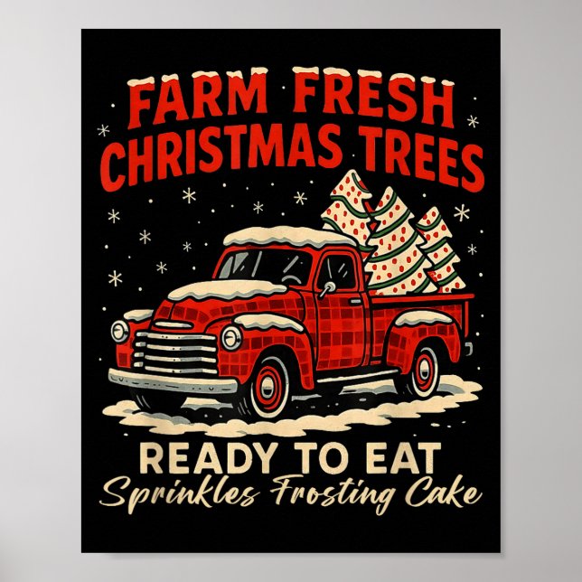 Retro Farm Fresh Debbie Christmas Cake Red Truck H Poster (Vorne)