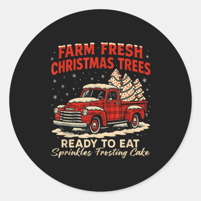 Retro Farm Fresh Debbie Christmas Cake Red Truck H Runder Aufkleber (Vorderseite)