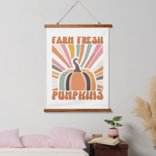Retro Farm Fresh Pumpkins Wandteppich Mit Holzrahmen