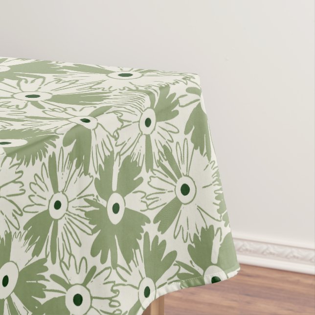 Retro Farmhouse Wildflower Large Scale Olive Green Tischdecke (Beispiel)