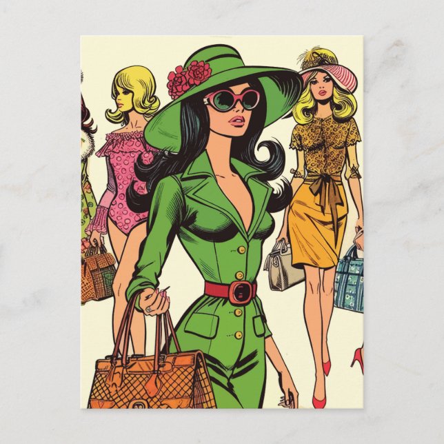 Retro Fashion Girls Comic Postkarte (Vorderseite)
