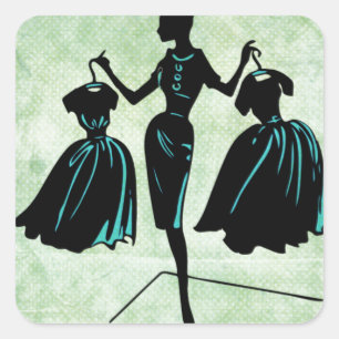 Retro Fashionista-Silhouette Quadratischer Aufkleber