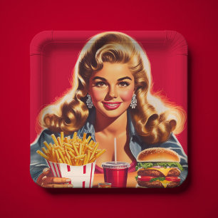 Retro-Fast-Food-Pin-up Pappteller