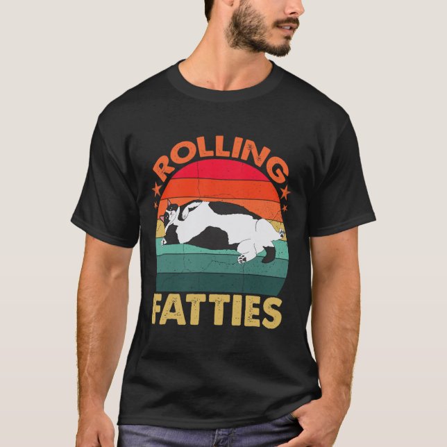 Retro Fat Kitten T-Shirt Funny Cat Rolling Fatties (Vorderseite)