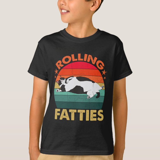Retro Fat Kitten T-Shirt Funny Cat Rolling Fatties (Vorderseite)