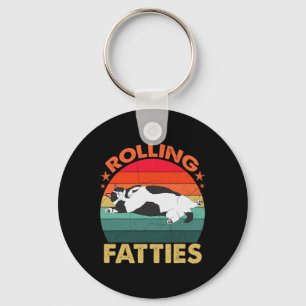 Retro Fat Kitten T-Shirt Funny Cat Rolling Fatties Schlüsselanhänger