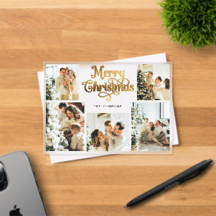 Retro-Faux-Gold-Familienfoto-Weihnachtskarte Acryleinladungen