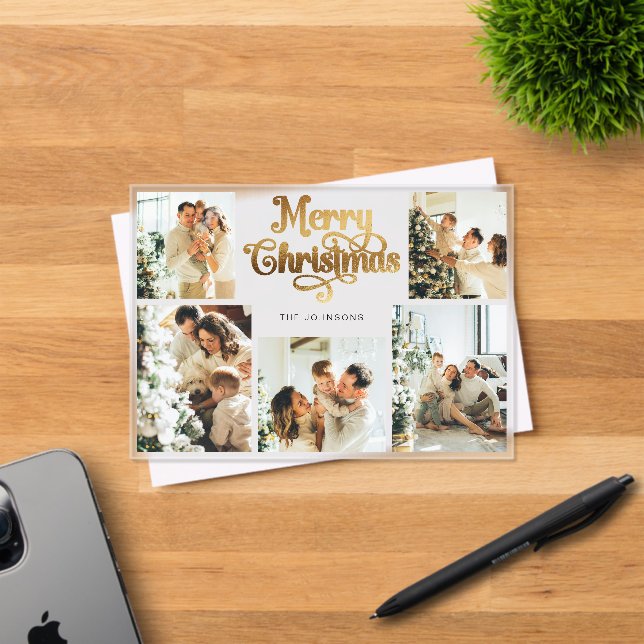 Retro Faux Gold Family Photo Christmas Card Acryleinladungen (Insitu (Einladungskarte))