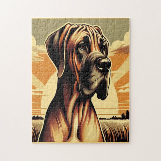 Retro Fawn Great Dane Yellow Brown Black Artwork Puzzle (Vertikal)