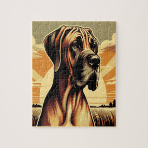 Retro Fawn Great Dane Yellow Brown Black Artwork Puzzle
