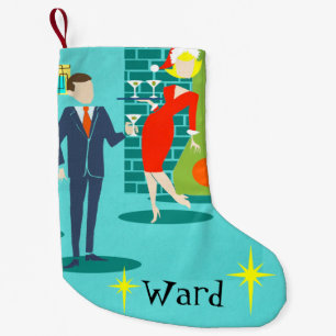Retro Feiertags-Cartoon-Paar-WeihnachtsStrumpf Kleiner Weihnachtsstrumpf