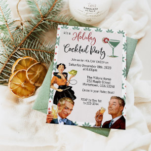 Retro-Feiertags-Cocktail-Weihnachtsfeier-Einladung Einladung