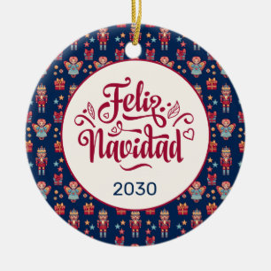 Retro Feliz Navidad Keramik Ornament
