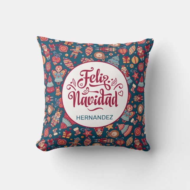 Retro Feliz Navidad Personalisiert Kissen (Vorderseite)