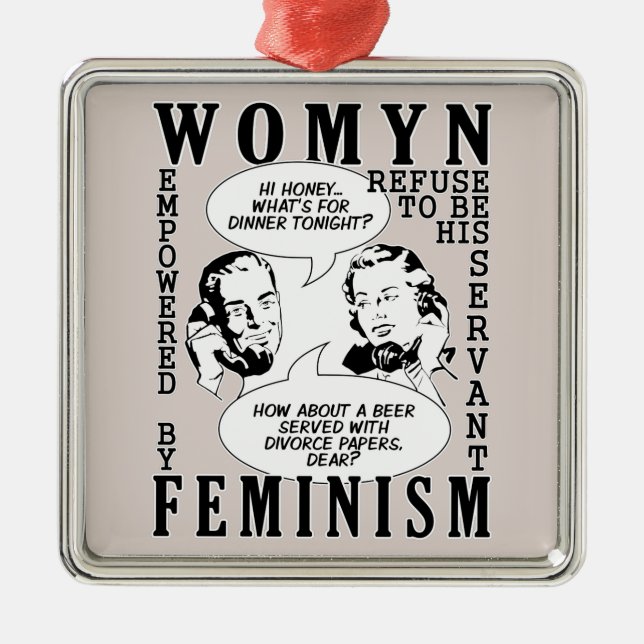 Retro Feminist Spaß Silbernes Ornament (Vorne)