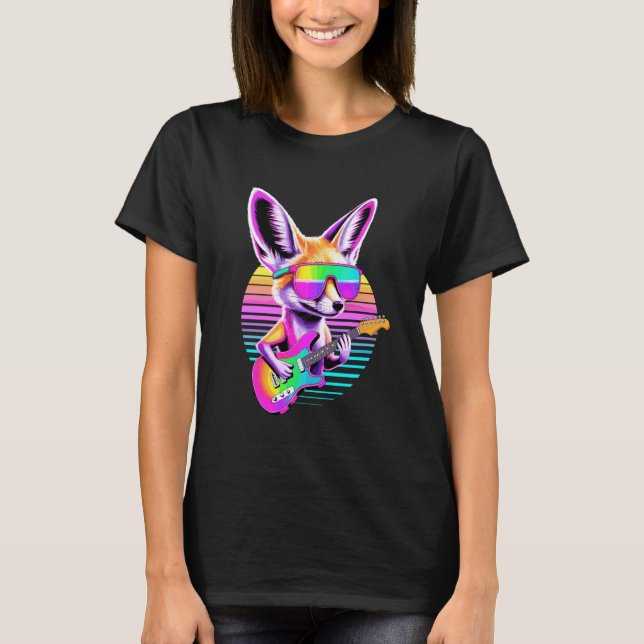 Retro-Fennec-Fuchs-Gitarrist-Füchse-Gitarre T-Shirt (Vorderseite)