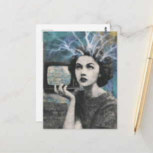 Retro-Fernsehfrau surreal schockierende Haare Postkarte