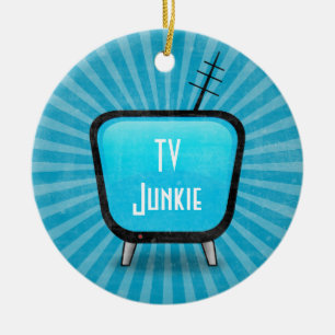 Retro Fernsehjunkie Keramik Ornament