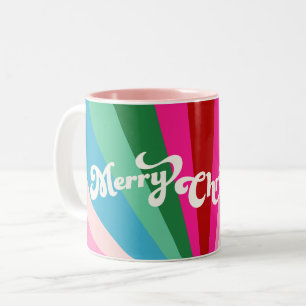 Retro Festival Rainbow Pink Weihnachten Zweifarbige Tasse