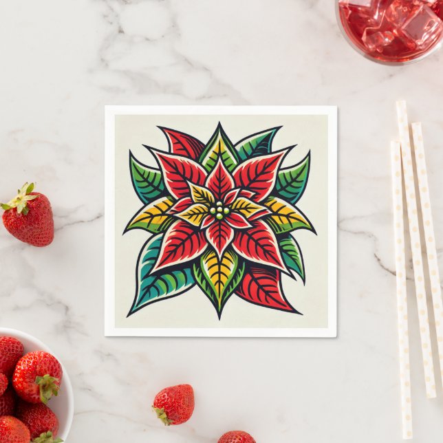 Retro Festivals Pop Flora Art Poinsettia Entdeckun Serviette (Beispiel)