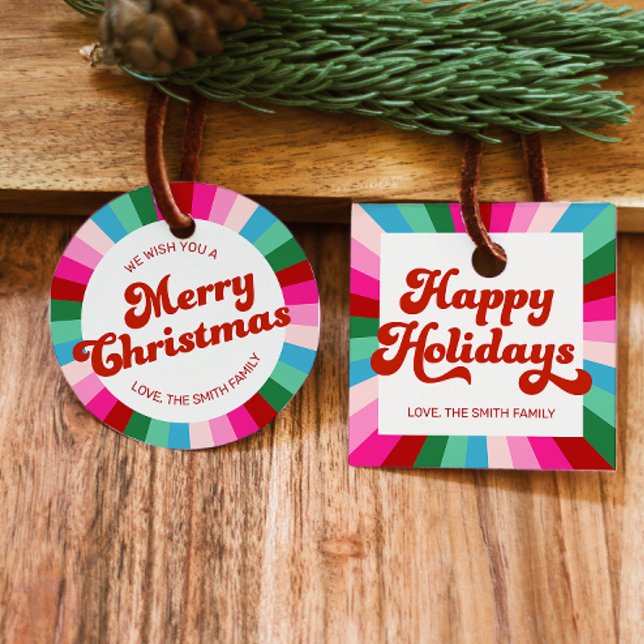 Retro Festivals Rainbow Pink Weihnachtsgeschenk Geschenkanhänger (Von Creator hochgeladen)