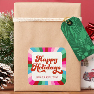 Retro Festivals Rainbow Pink Weihnachtsgeschenk Quadratischer Aufkleber