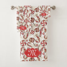 Retro Festive Red Candy Cane Muster Monogramm