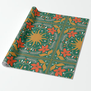 Retro-festliche Sonne und Weihnachtsstern-Volkskun Geschenkpapier