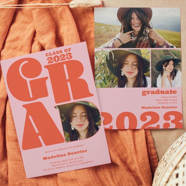 Retro fett übergroß Grad 4 Foto 2023 Abschluss Einladung (Von Creator hochgeladen)