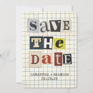 Retro fette Papiercollage-Buchstabe QR-Code  Save The Date