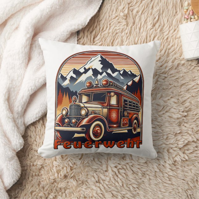 Retro-Feuerwehrauto & Berg Kissen (Decke)