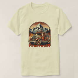 Retro-Feuerwehrauto & Berg T-Shirt