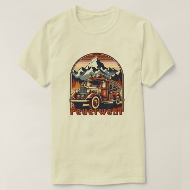 Retro-Feuerwehrauto & Berg T-Shirt (Design vorne)