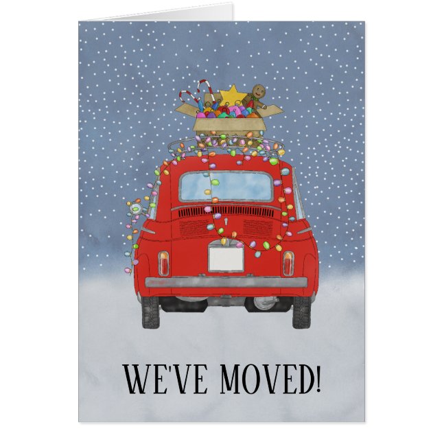 Retro Fiat 500 Auto Neue Adresse Ankündigung (Vorne)