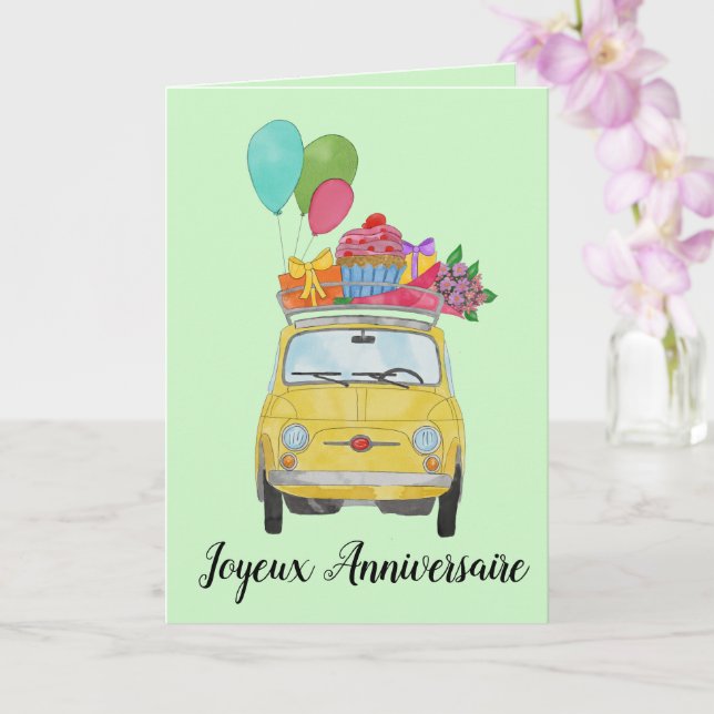 Retro Fiat 500 Card zum Geburtstag Karte (Orchidee)