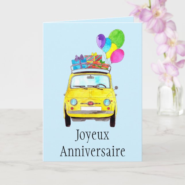 Retro Fiat 500 Card zum Geburtstag Karte (Orchidee)