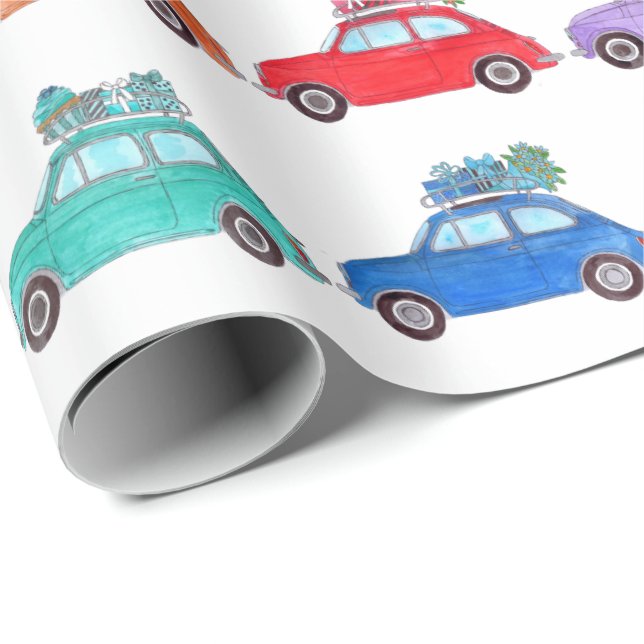 Retro Fiat 500 mit Geschenken Geschenkpapier (Rolleneckpunkt)
