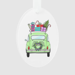 Retro Fiat 500 mit Weihnachtsgeschenken Ornament