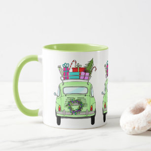 Retro Fiat 500 mit Weihnachtsgeschenken Tasse