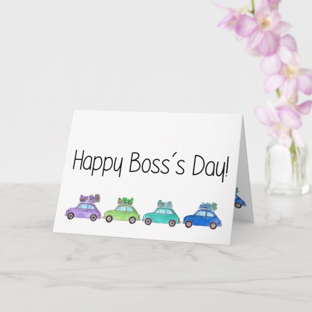 Retro Fiat 500´s Boss's Day Karte (Orchidee)
