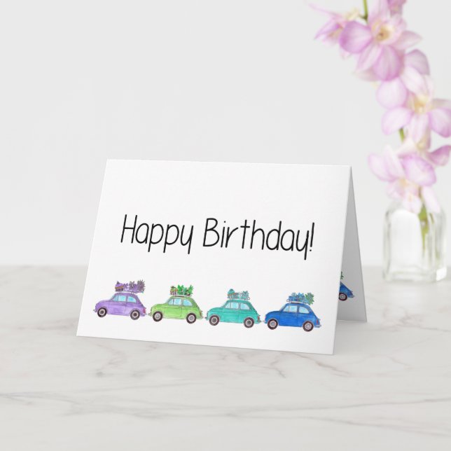 Retro Fiat 500´s Geburtstag Karte (Orchidee)